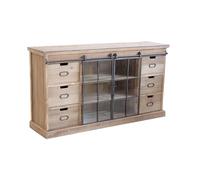 Mobile madia in legno e vetro con 2 ante scorrevoli e 6 cassetti laterali Linea Industrial