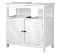 BAKAJI Mobile Sottolavabo Lavandino Lavabo Armadietto Armadio Bagno Due Ante Doppia Apertura Scaffale Design Moderno Casa Salvaspazio Ripiani Interni Legno Bianco 60x30x60 cm
