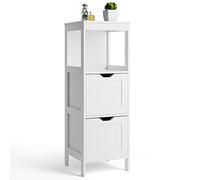 Mobile Mobiletto Bagno Arredo Arredamento Due Cassetti Scaffale Design Moderno Casa Salvaspazio Doppio Contenitore Ripiano Aperto Armadio Armadietto da Terra Legno Mdf Bianco Dimensioni 30x89x30cm