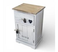 Mobile mobiletto comodino bianco e beige con 1 cassetto e 1 anta 35x28xH56 cm