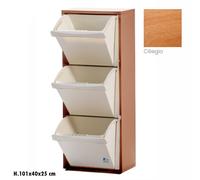 MOBILE MOBILETTO PATTUMIERA PER RACCOLTA DIFFERENZIATA 3 SCOMPARTI CILIEGIO