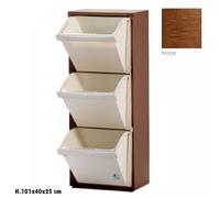 MOBILE MOBILETTO PATTUMIERA PER RACCOLTA DIFFERENZIATA 3 SCOMPARTI NOCE