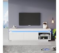 Mobile moderno Lowboard TV lucido con illuminazione a LED, mobile TV, cassettiera TV, adatto per TV da 70 pollici, tavolo, supporto universale per videogiochi, armadietto e ampio spazio di