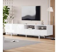 Mobile moderno per TV bohémien, con linee geometriche bianche astratte, moderno e minimalista, con spazio di archiviazione, 200 x 40 x 51 cm, può ospitare TV fino a 90 pollici