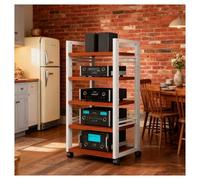 Mobile Multimediale A 5 Livelli Con Ruote, Mobiletto Da Media Con Ripiani Regolabili, Scaffale Audio In Metallo, Supporto Mobile Per Console Di Gioco(White2)