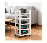 Mobile Multimediale A 5 Livelli Con Ruote, Mobiletto Da Media Con Ripiani Regolabili, Scaffale Audio In Metallo, Supporto Mobile Per Console Di Gioco(White1)