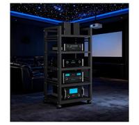 Mobile Multimediale A 5 Livelli Con Ruote, Mobiletto Da Media Con Ripiani Regolabili, Scaffale Audio In Metallo, Supporto Mobile Per Console Di Gioco(Black1)