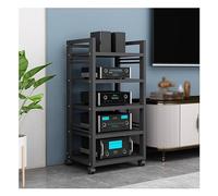 Mobile Multimediale A 5 Ripiani Con Armadietti Componenti A Altezza Regolabile, Mobile Stereo Angolare Da Terra Rimovibile, Scaffali Per Componenti AV Per Casa, Ufficio E Teatri(Black1)