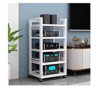 Mobile Multimediale A 5 Ripiani Con Armadietti Componenti A Altezza Regolabile, Mobile Stereo Angolare Da Terra Rimovibile, Scaffali Per Componenti AV Per Casa, Ufficio E Teatri(White1)