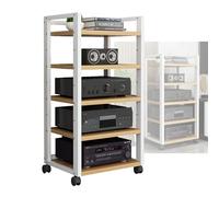 Mobile multimediale AV nero con 5 ripiani per lettori DVD, console di gioco e router WiFi, scaffale angolare moderno a torre (60 x 40 x 100 cm)