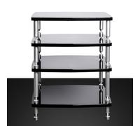 Mobile multimediale AV, scaffale stereo a 4 ripiani, in lega di alluminio con piedini ammortizzanti, design diviso per DVD e DVD per casa e ufficio