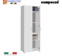Mobile Multiuso 2 Ante 4 Ripiani Bianco 70 x 36 x 181 cm Bagno Lavanderia Camera