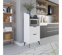 MOBILE MULTIUSO 2 CASSETTI CUCINA MICRONDE BIANCO PIANO GRIGIO 60x36x H 136 CM
