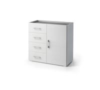 MOBILE MULTIUSO CON ANTA E 4 CASSETTI BIANCO E CEMENTO, 90X40X87 CM