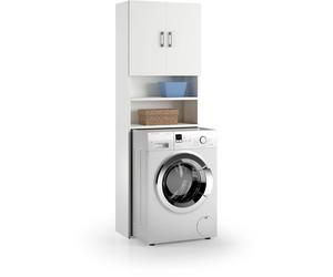 Mobile multiuso doppia anta 4 ripiani con vano per lavatrice 65x32x195 cm bianco Bianco