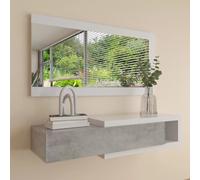 Mobile Palma Mobiletto da Ingresso Sospeso con Cassetto Mensola e Specchio Arredo Arredamento Sala 95 x 25 x 26 cm Colore Bianco Lucido e Grigio Cemento