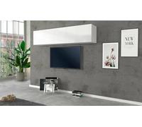 Mobile pensile Luca, Armadio Multiuso, Mobiletto a Muro, 100% Made in Italy, cm 180x30h40, Bianco Lucido