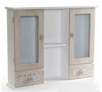 MOBILE PENSILE VETRINA LEGNO BIANCO BEIGE 2 ANTE 2 CASETTI SHABBY CHIC 6414h52