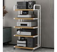 Mobile per apparecchiature Audio/Video a 5 Ripiani con Ruote, Supporto angolare in Legno, Mobile TV Moderno, Supporto Robusto a Torre per Amplificatore Audio/Giradischi ad Alta fedeltà.