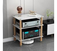 Mobile per apparecchiature audio/video, rack audio resistente con ripiani in vetro temperato e gambe in legno massello, torre per componenti audio/video ideale per casa, ufficio, DJ e home theater.