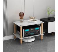 Mobile per apparecchiature audio/video, rack audio resistente con ripiani in vetro temperato e gambe in legno massello, torre per componenti audio/video ideale per casa, ufficio, DJ e home theater.