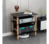 Mobile per apparecchiature audio/video, rack audio resistente con ripiani in vetro temperato e gambe in legno massello, torre per componenti audio/video ideale per casa, ufficio, DJ e home theater.