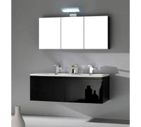 Mobile per Arredo Bagno da 120 nero con lavabo e specchio contenitore in OFFERTA