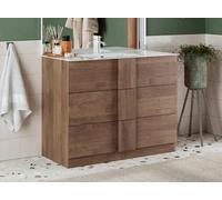 Mobile per Bagno a Terra Design Moderno Composto da 1 Lavabo in Ceramica e 3 Pratici Cassetti Complemento d’Arredo Bagno 100x85 cm Marrone MBL5