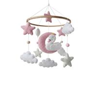 Mobile per bambini in legno a forma di cigno e luna, in feltro fatto a mano, colore rosa, per culla e lettino, decorazione per la cameretta dei bambini, regalo per nascita e baby shower per bambine
