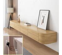 Mobile per console multimediale TV a parete, panca portaoggetti flottante con cassetti, lowboard multifunzionale per supporto router TV, colore legno, 160 x 20 x 24 cm