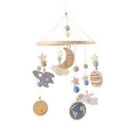 Mobile per culla mobile per neonati con rotazione a 360° con campanellino a in legno decorazioni spaziali decorazione per cameretta dei bambini con astronave per culla 50x24 cm