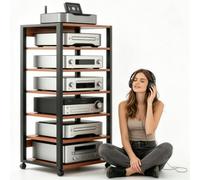 Mobile Per Giradischi E Vinili 5/7 Ripiani Mobile Con Ruote Universali, Supporto Per Giradischi, Media Stand Mobiletto Regolabile, per Sala Teatro(Teak,7tier)