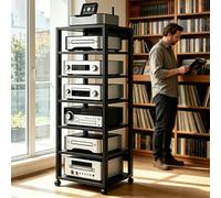 Mobile Per Giradischi E Vinili 5/7 Ripiani Mobile Con Ruote Universali, Supporto Per Giradischi, Media Stand Mobiletto Regolabile, per Sala Teatro(Nero,7tier)