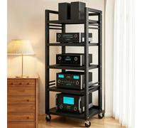 Mobile Per Giradischi，Mobile Stereo Hi Fi Rack Mobiletto Portaoggetti Stereo Audio A 5/7 Ripiani，Audio-Video Con Ruote Universali, Porta TV Angolare Mobiles, per Casa/Ufficio(Nero,5tier)