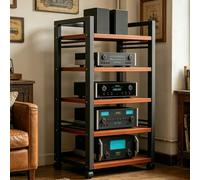 Mobile Per Giradischi，Mobile Stereo Hi Fi Rack Mobiletto Portaoggetti Stereo Audio A 5/7 Ripiani，Audio-Video Con Ruote Universali, Porta TV Angolare Mobiles, per Casa/Ufficio(Teak,5tier)