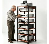 Mobile Per Giradischi，Mobile Stereo Hi Fi Rack Mobiletto Portaoggetti Stereo Audio A 5/7 Ripiani，Audio-Video Con Ruote Universali, Porta TV Angolare Mobiles, per Casa/Ufficio(Teak,7tier)