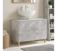 Mobile per lavabo in legno grigio cemento, 82 x 41 x 59 cm | Legno resistente all'umidità, design sottile, più scomparti, aspetto moderno, facile da pulire