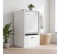 Mobile Per Lavatrice Asciugatrice Armadio Mobiletto Bagno Mobili Salvaspazio Con Cassetto E Mensola Allungabile Scaffale In Legno Armadietto Per Lavanderia Coprilavatrice 70 x 146 x 64 Cm Bianco