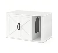 Mobile per Lettiera, Mobile Moderno per Lettiera Nascosto, con Ingresso Frontale, Doppie Porte, Maniglie, Casetta per Gatti, Tavolino Laterale, 85 x 48,5 x 50 cm, Bianco Nuvola [STILE ALL'AREA DELLA L