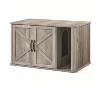 Mobile per Lettiera, Mobile Moderno per Lettiera Nascosto, con Ingresso Frontale, Doppie Porte, Maniglie, Casetta per Gatti, Tavolino Laterale, 85 x 48,5 x 50 cm, Greige Melange [STILE ALL'AREA DELLA