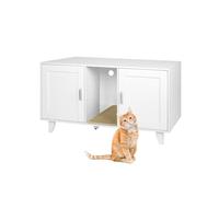 Relaxdays Mobile per lettiera XXL con 2 Scomparti, Cuccia con Tappetino, 65x120x52 cm, Bianco