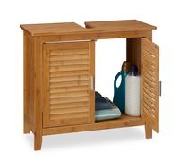 Mobile per sottolavabo Armadietto bagno Mobiletto in bambù 2 ante 7,2 Kg