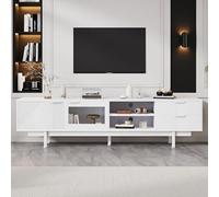 Mobile per TV, 200 x 40 x 50,5 cm, moderno, semplice, con 2 ante e 2 cassetti, supporto per TV con ampio spazio di archiviazione, con capacità di carico totale di 45 kg, adatto per 80 pollici (bianco)