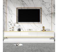 Mobile per TV, basso con 3 cassetti, supporto per TV lucido, con ampio spazio, bianco caldo, con bordo dorato, mobile TV (200 x 40 x 40 x 40 cm)