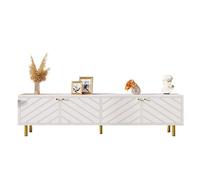 Mobile per TV moderno con quattro porte, design elegante con manici e piedini in metallo, ampio spazio di archiviazione, linee di scanalature decorative, compatibile con robot aspirapolvere, robusto