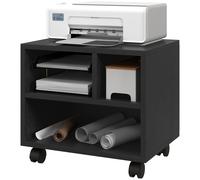 Mobile Porta Stampante a 2 Livelli con 3 Scomparti e Ruote per Ufficio e Studio 40x30x36 cm in Truciolato Nero