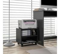 Mobile Porta Stampante a 2 Livelli con 3 Scomparti e Ruote per Ufficio e Studio, 40x30x36cm, Nero