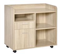 Mobile Porta Stampante, Mobile Ufficio, Mobiletto Basso, Mobile Multiuso Con 4 Ruote, Rovere, 80x40x72cm