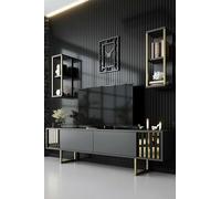 Dmora - Mobile porta TV Eunomia, Credenza da soggiorno, Armadio basso per TV, Base parete attrezzata, 180x30h48 cm, Antracite e Nero