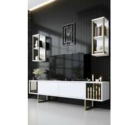 Dmora - Mobile porta TV Eunomia, Credenza da soggiorno, Armadio basso per TV, Base parete attrezzata, 180x30h48 cm, Bianco e Nero